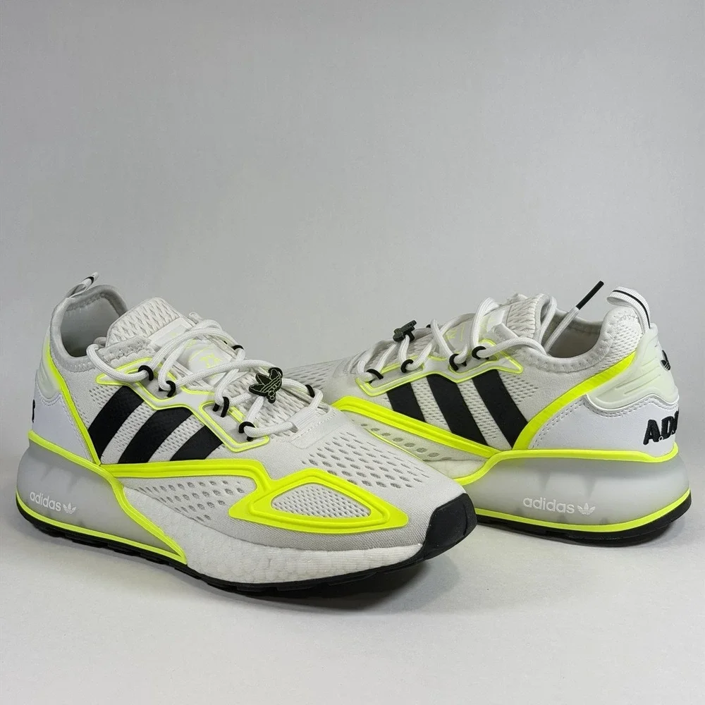 Adidas Size-7 ZX‎ 2K Boost J White & Volt Athletic Training Shoes NEW